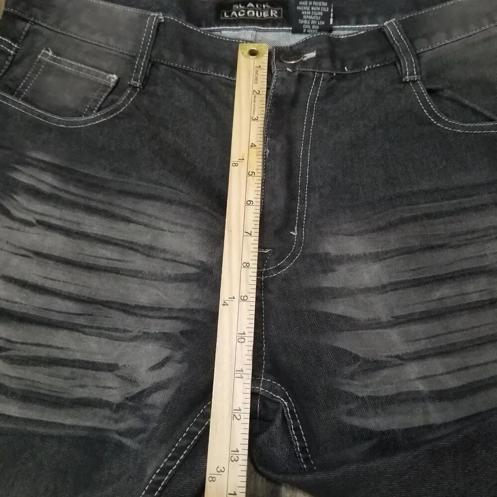Black Lacquer Men's Jeans Black Size 38x33‎ Denim Button Zip Y2K Hip Hop Urban